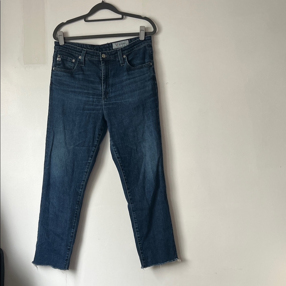 AG Adriano Goldschmied Dark Blue Cropped Jeans with Raw Hem 30